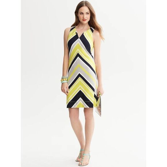 Banana Republic X Milly Lime Navy Chevron Stripe Sleeveless Dress Size 8 - Picture 1 of 7